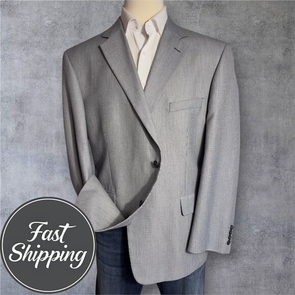 STAFFORD Mens 50R Gray Blazer Sport Coat Two Button Jacket Suit Classic - Picture 1 of 16